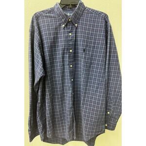 Polo Ralph Lauren Long Sleeve Button Down Shirt Blue Plaid‎ Blake Size L